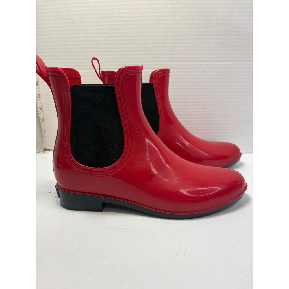 Seven7 Red Rain Boots Glossy Waterproof Ankle Chelsea Booties Women Size 8